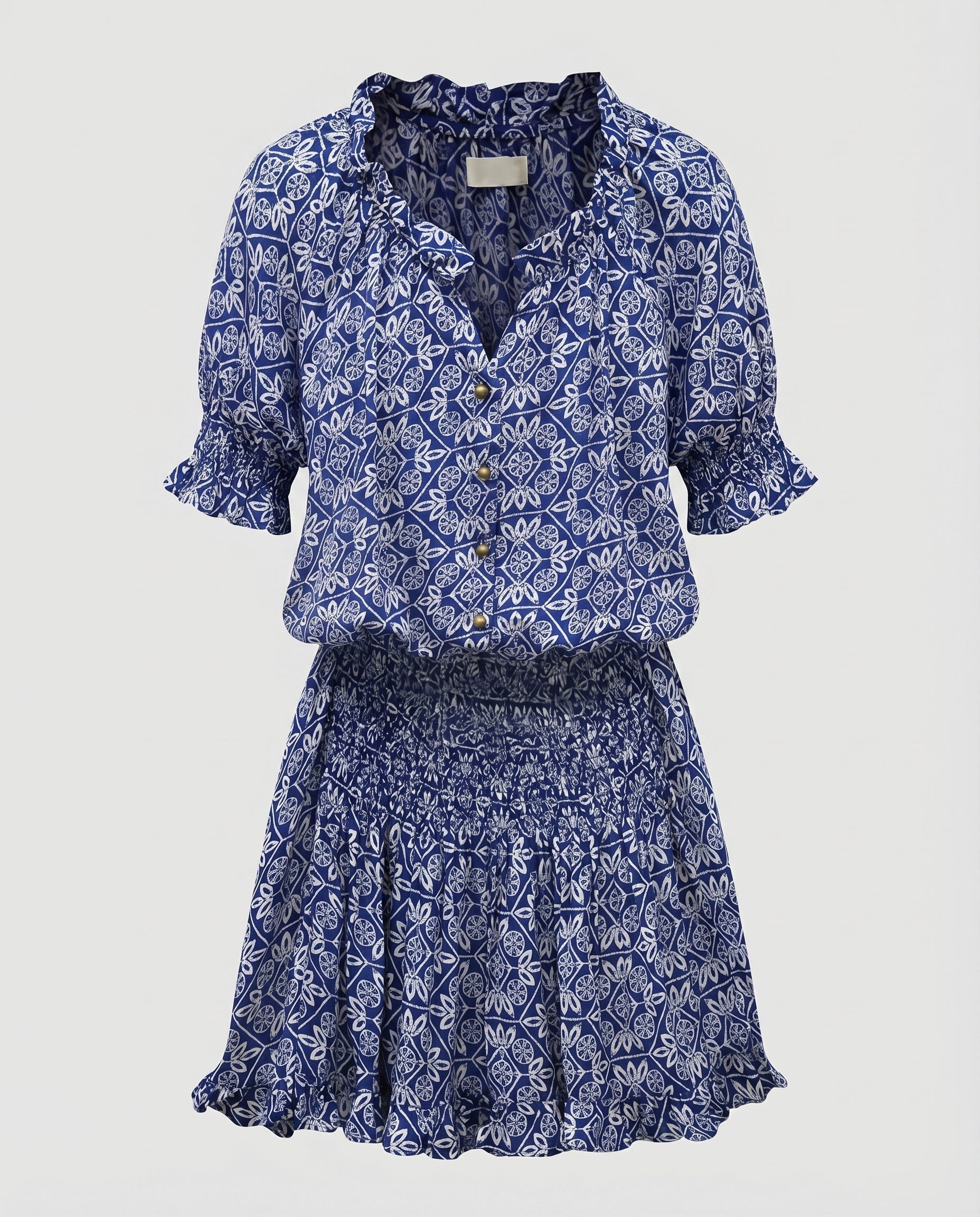Women's Blouse Short Dress Smocked Waist Ruffled Skirt V-Neck-Fashion Glam
