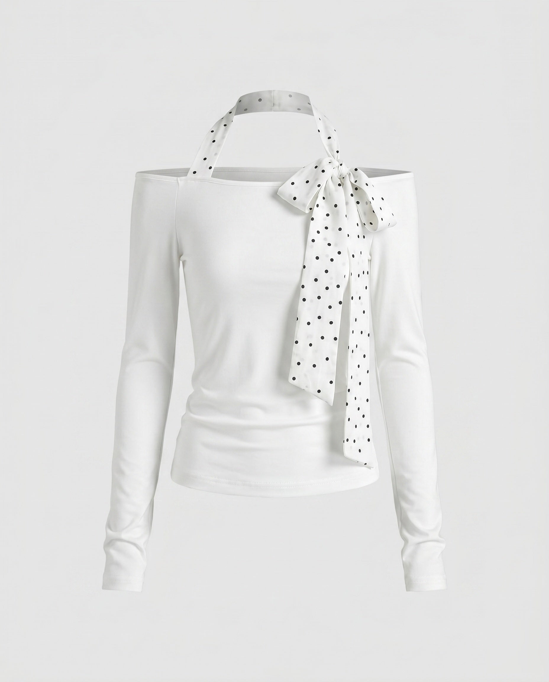 Women's blouse top with decorative bow accent and open shoulders-Fashion Glam