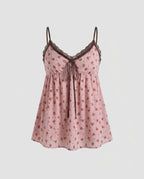 Women’s blouse top with floral accents and adjustable straps-Fashion Glam