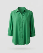 Women's blouse top with floral lace yoke and box pleats.-Fashion Glam