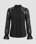Women's blouse top with refined lace sleeves-Fashion Glam