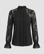 Women's blouse top with refined lace sleeves-Fashion Glam