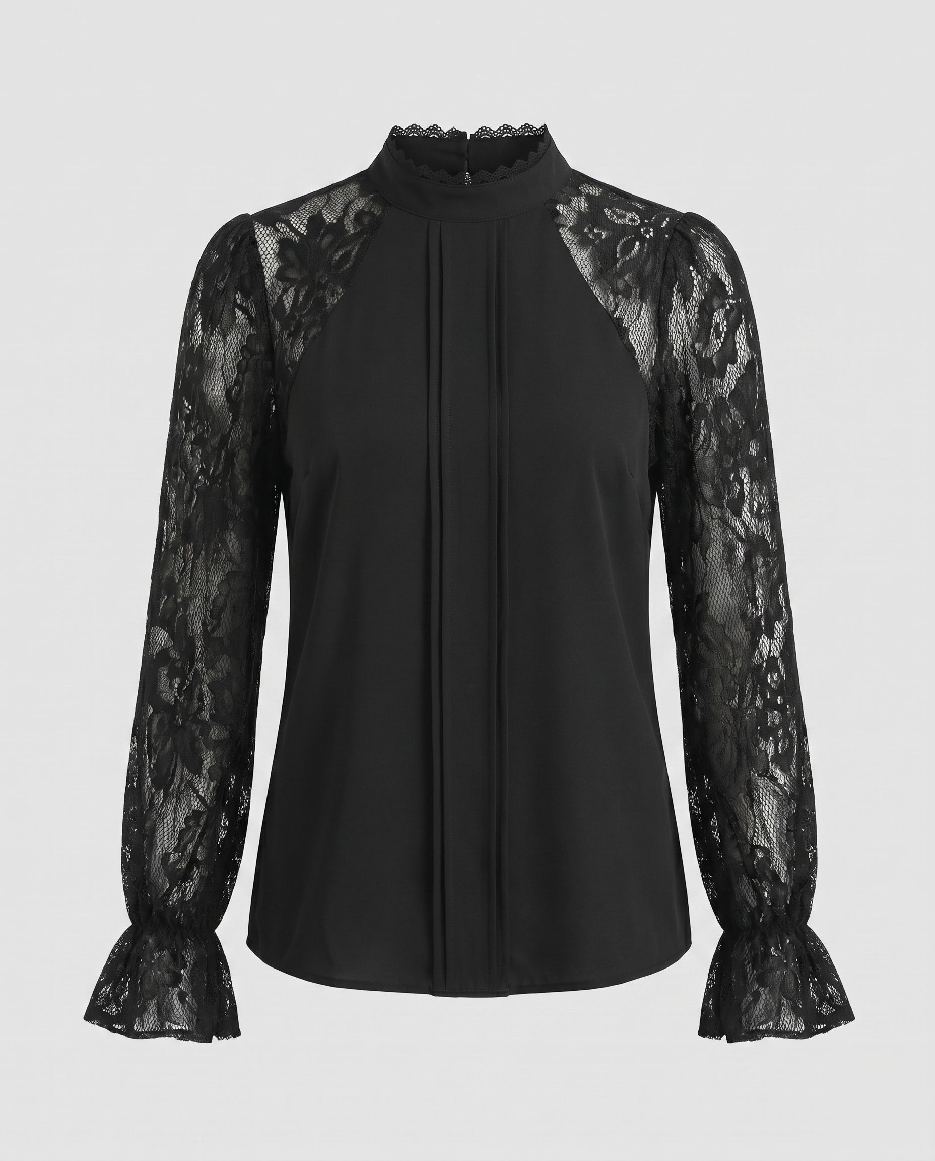 Women's blouse top with refined lace sleeves-Fashion Glam
