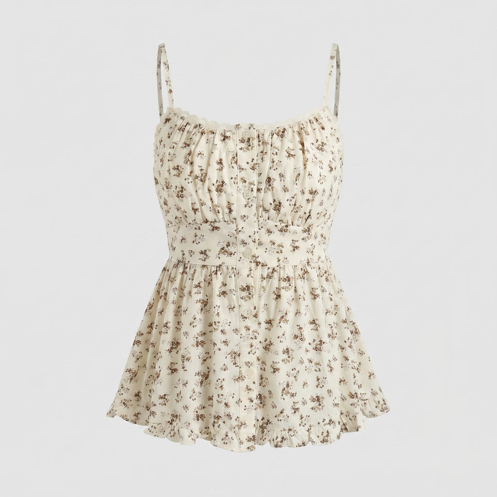 Women’s blouse top with voluminous cut and delicate floral details-Fashion Glam