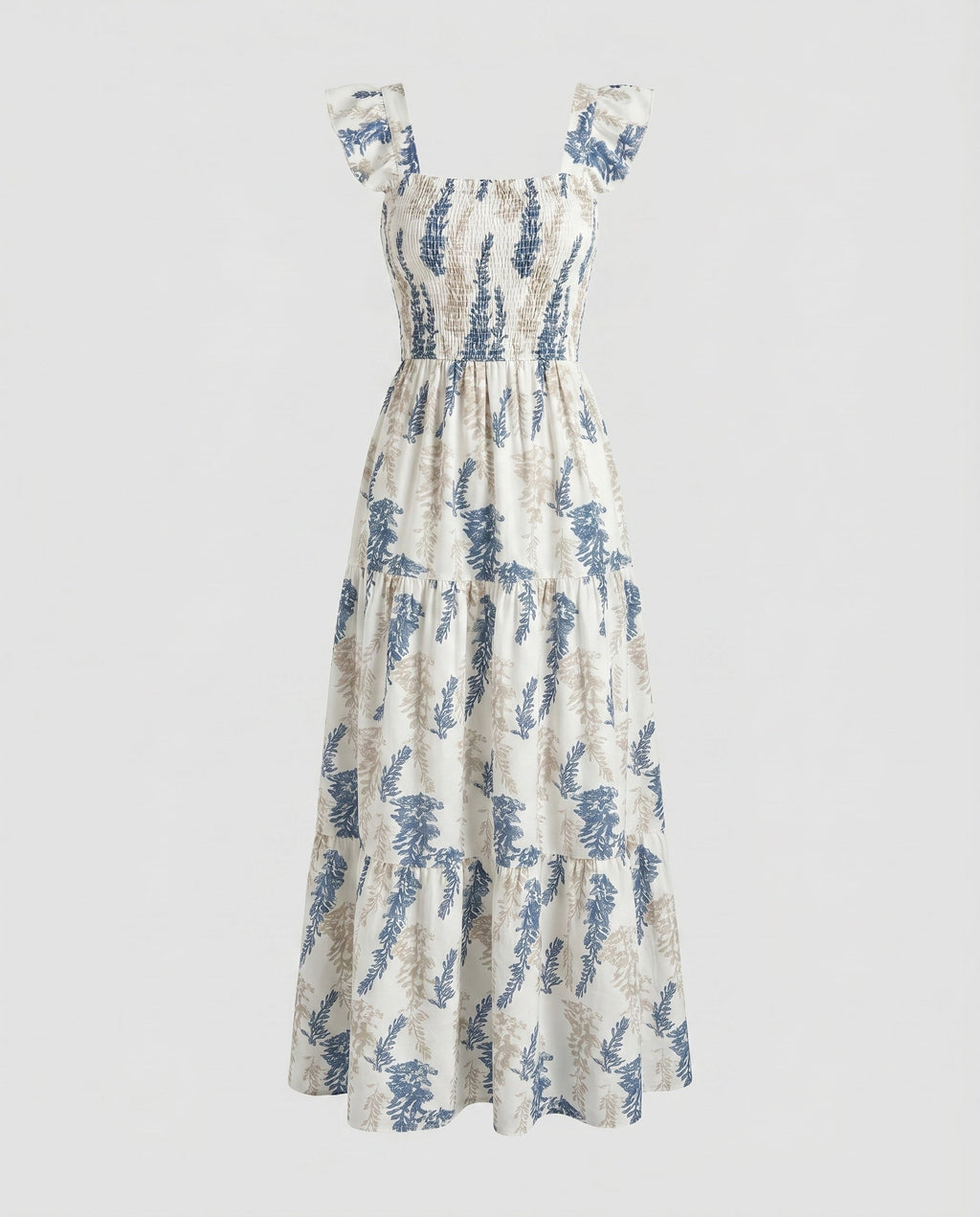 Women's Boho Maxi Dress with Ruffled Straps and Floral Print Details-Fashion Glam
