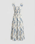 Women's Boho Maxi Dress with Ruffled Straps and Floral Print Details-Fashion Glam