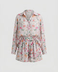 Women's Casual Blouse Set with Floral Pattern and Tailored Shorts Fashion Glam-Fashion Glam