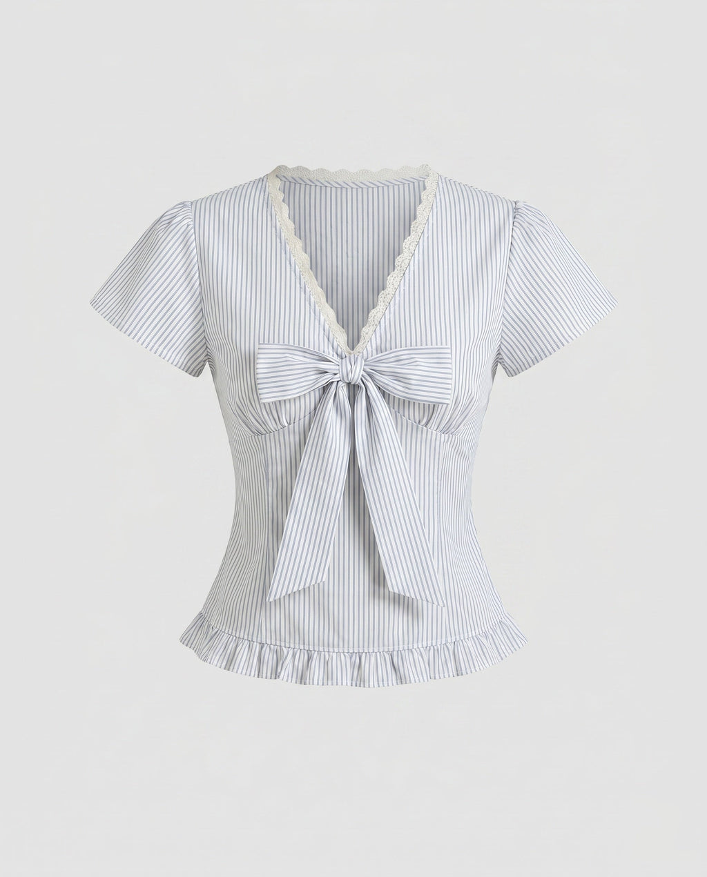 Women's casual blouse shirt with ruffle details and playful bow accent-Fashion Glam