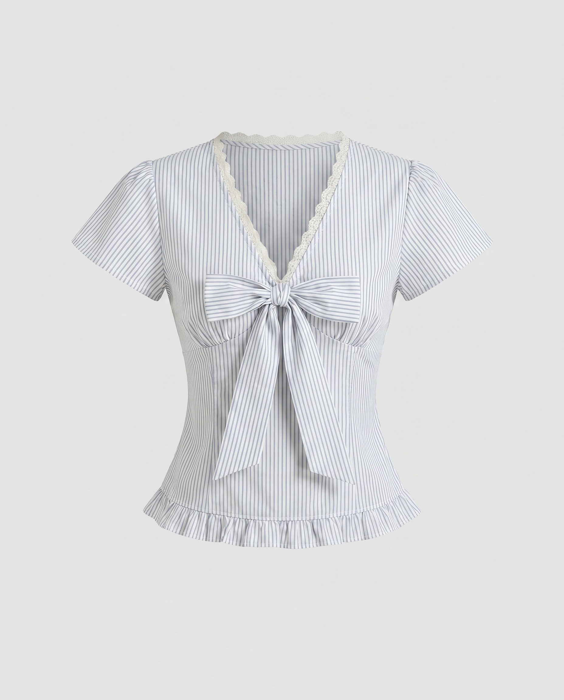 Women's casual blouse shirt with ruffle details and playful bow accent-Fashion Glam