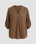 Women's casual blouse shirt with V-neck and slit sleeves-Fashion Glam