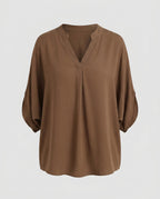 Women's casual blouse shirt with V-neck and slit sleeves-Fashion Glam