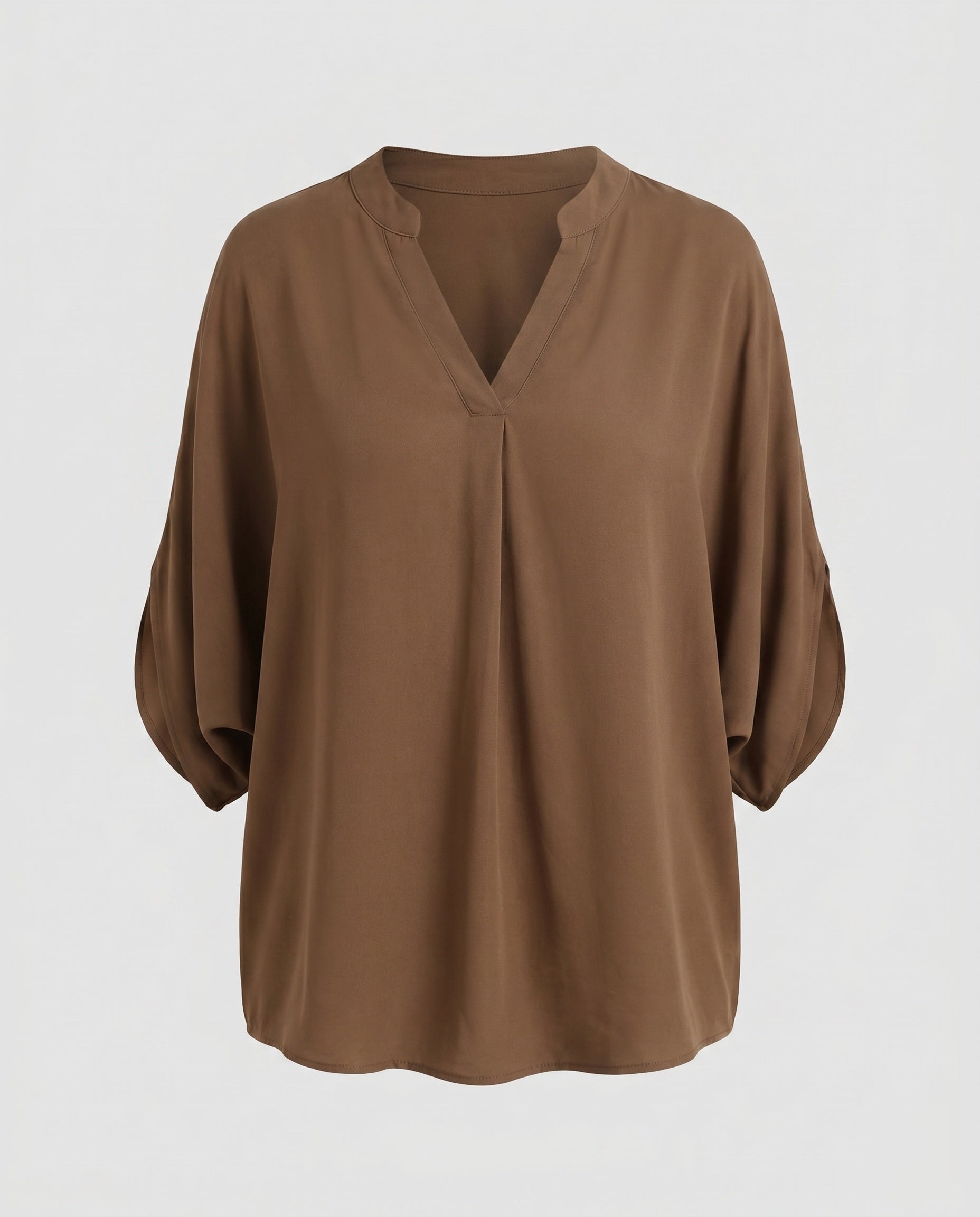 Women's casual blouse shirt with V-neck and slit sleeves-Fashion Glam