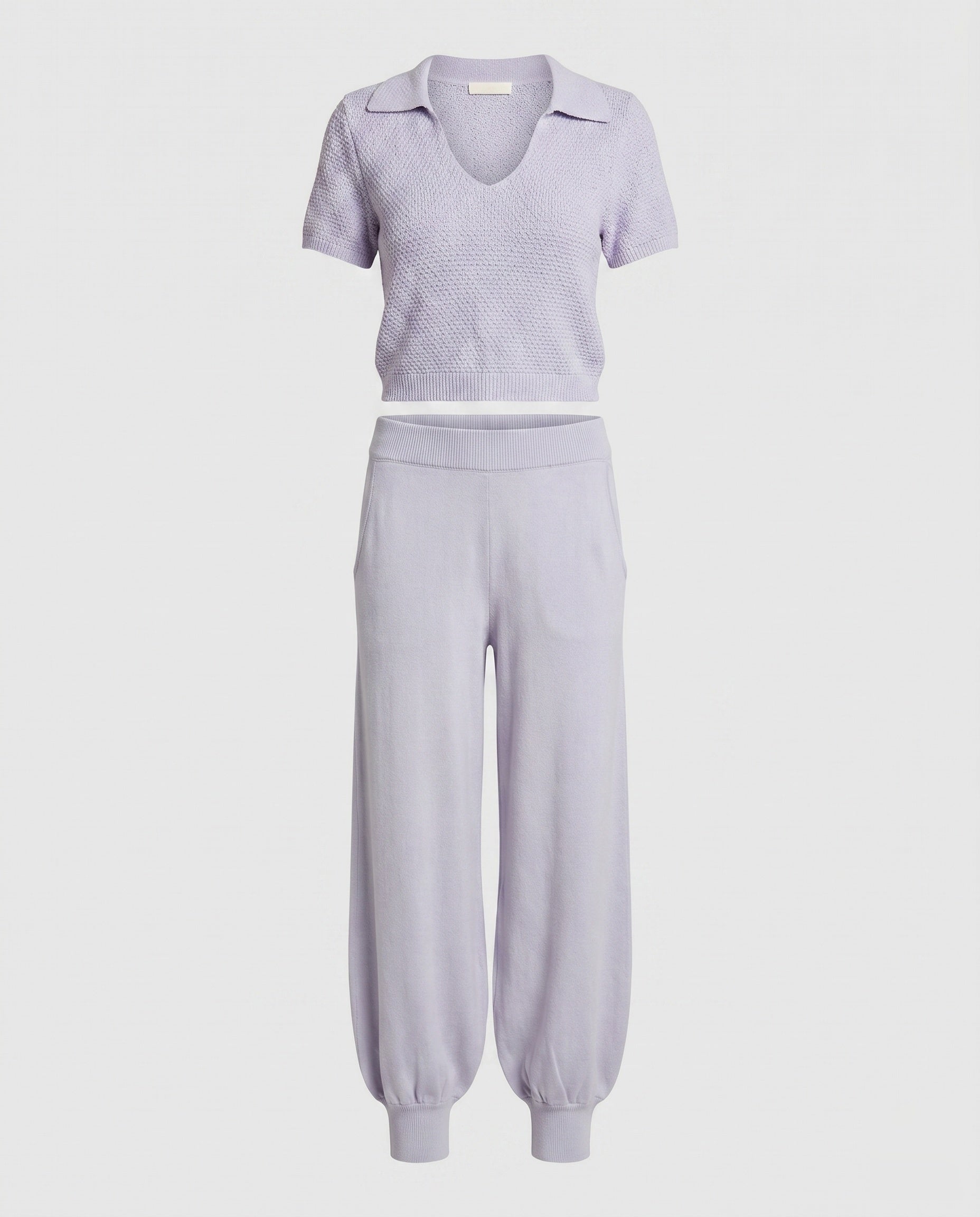 Women's casual knit set with short top and wide pants-Fashion Glam