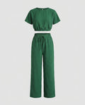 Women's Casual Set consisting of cropped Top and wide-cut Pants Fashion Glam-Fashion Glam