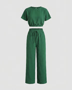 Women's Casual Set consisting of cropped Top and wide-cut Pants Fashion Glam-Fashion Glam