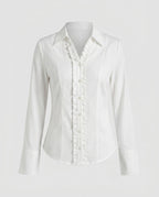 Women's classic blouse shirt with ruffle details and elegant V-neck-Fashion Glam