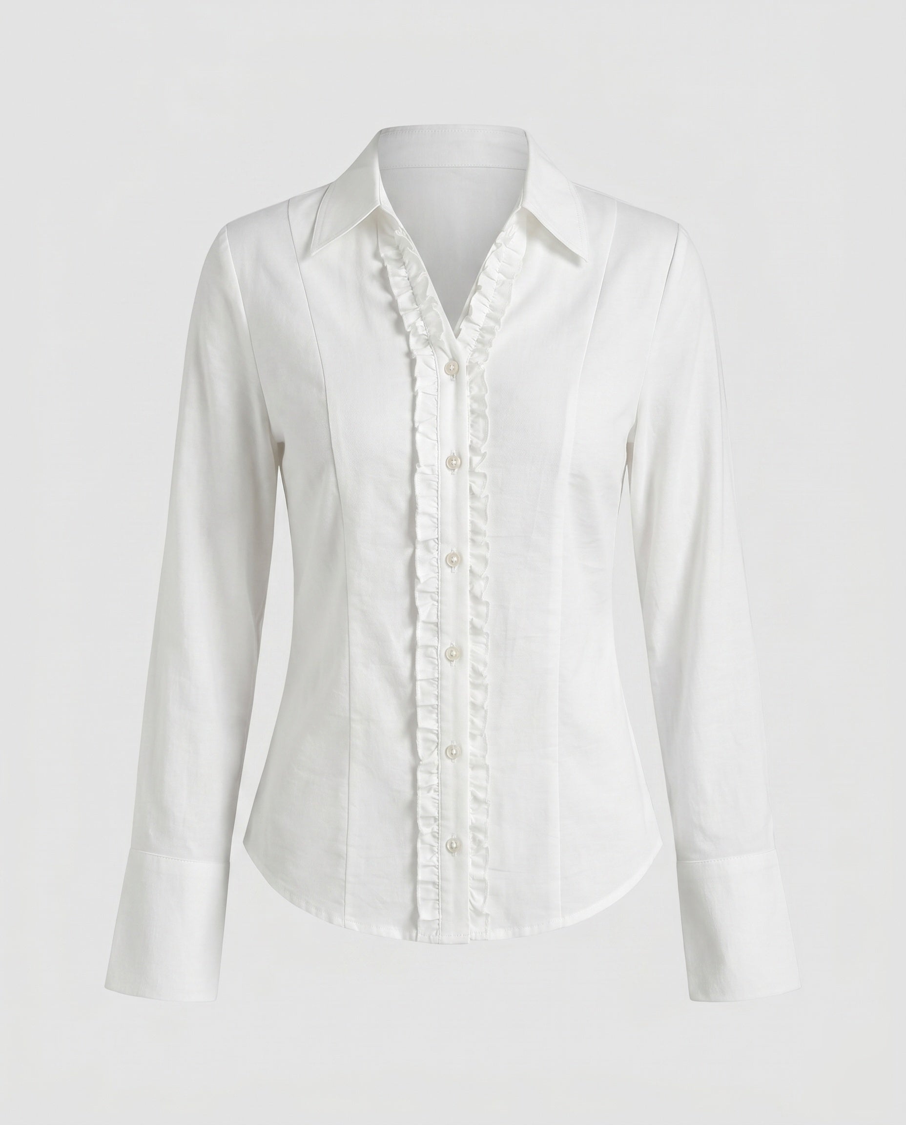 Women's classic blouse shirt with ruffle details and elegant V-neck-Fashion Glam
