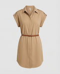 Women's Classic Narrow Leather Belt Blended Fabric Blouse-Tunic-Fashion Glam