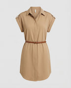 Women's Classic Narrow Leather Belt Blended Fabric Blouse-Tunic-Fashion Glam