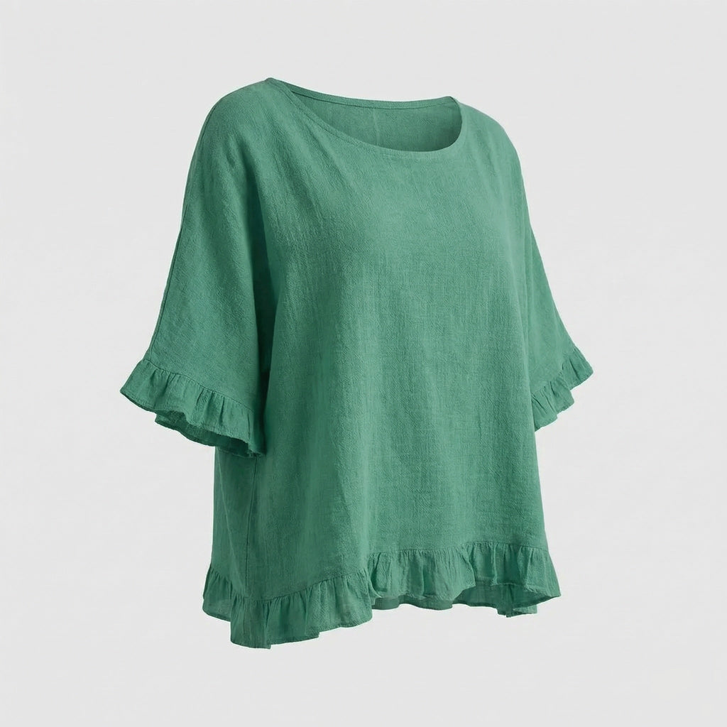 Women's Crinkled Blouse Shirt with Hem Stitches-Fashion Glam