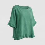 Women's Crinkled Blouse Shirt with Hem Stitches-Fashion Glam
