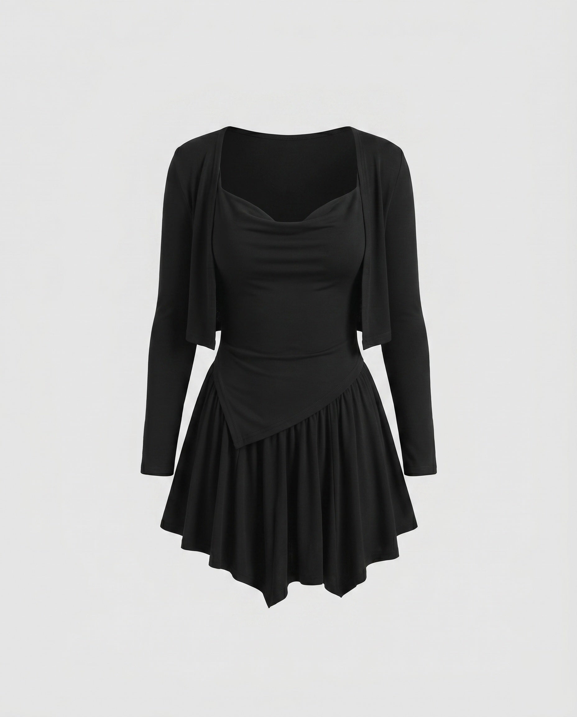 Women's dress with an elegant wrap cut and long sleeves-Fashion Glam