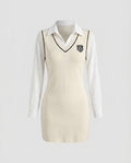 Women's dress with classic collar and embroidered crest-Fashion Glam