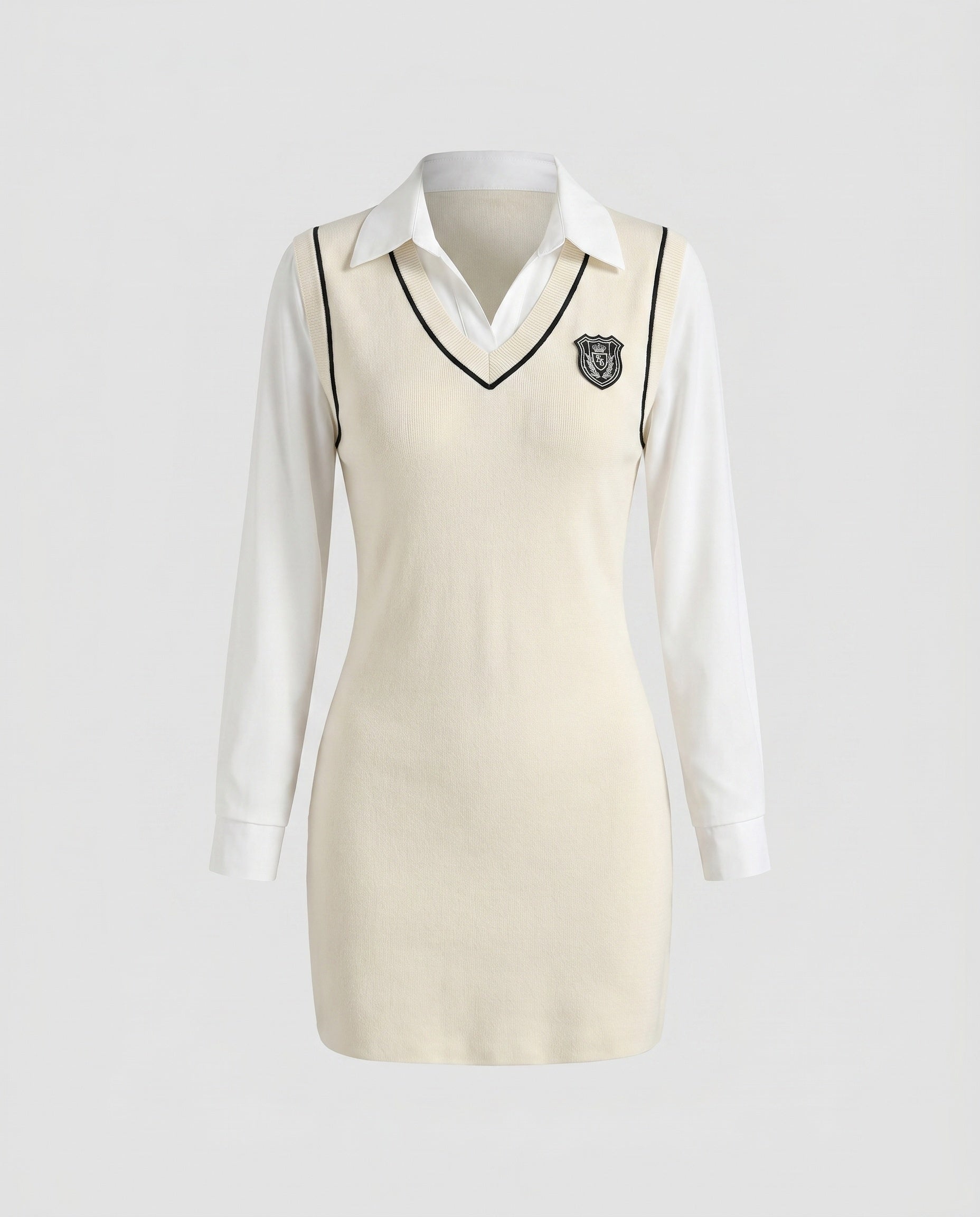 Women's dress with classic collar and embroidered crest-Fashion Glam