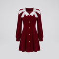 Women's dress with decorative buttons and voluminous sleeves-Fashion Glam