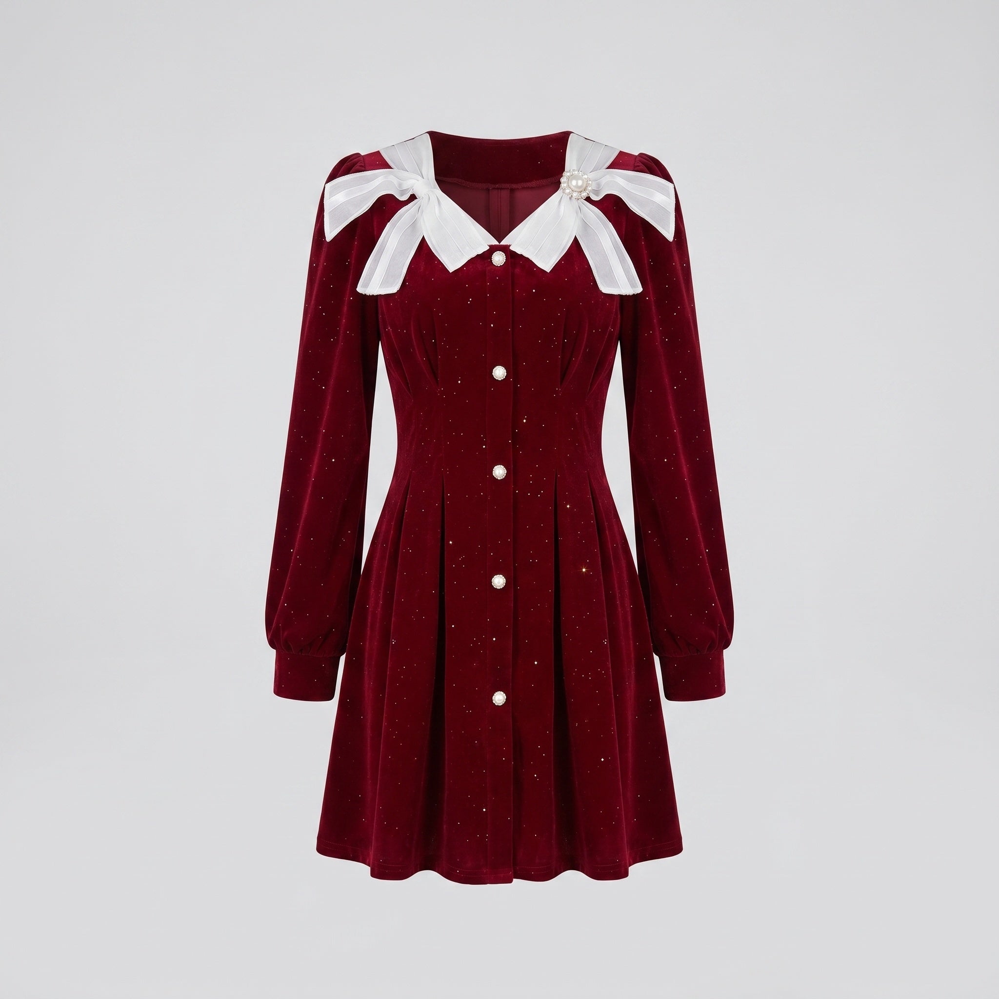 Women's dress with decorative buttons and voluminous sleeves-Fashion Glam