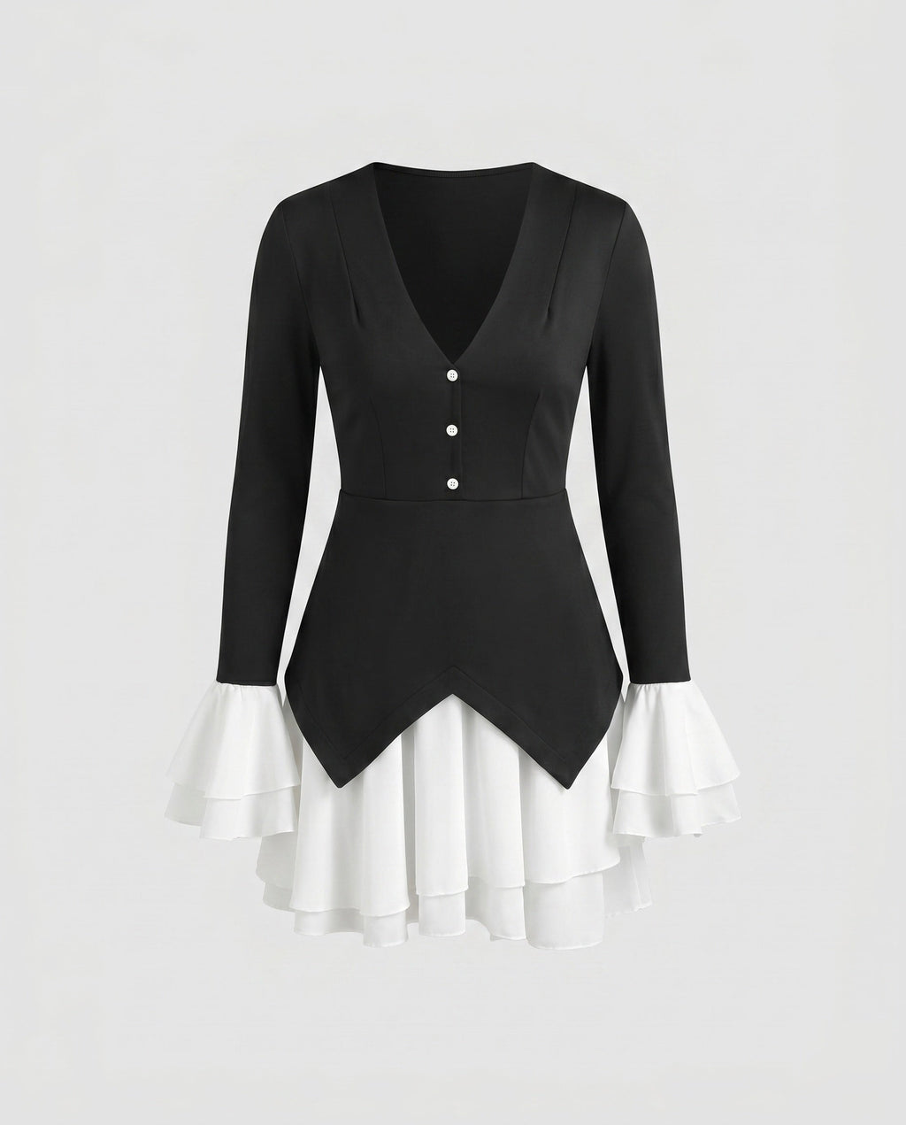 Women's dress with deep V-neckline and palazzo skirt-Fashion Glam