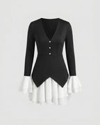 Women's dress with deep V-neckline and palazzo skirt-Fashion Glam