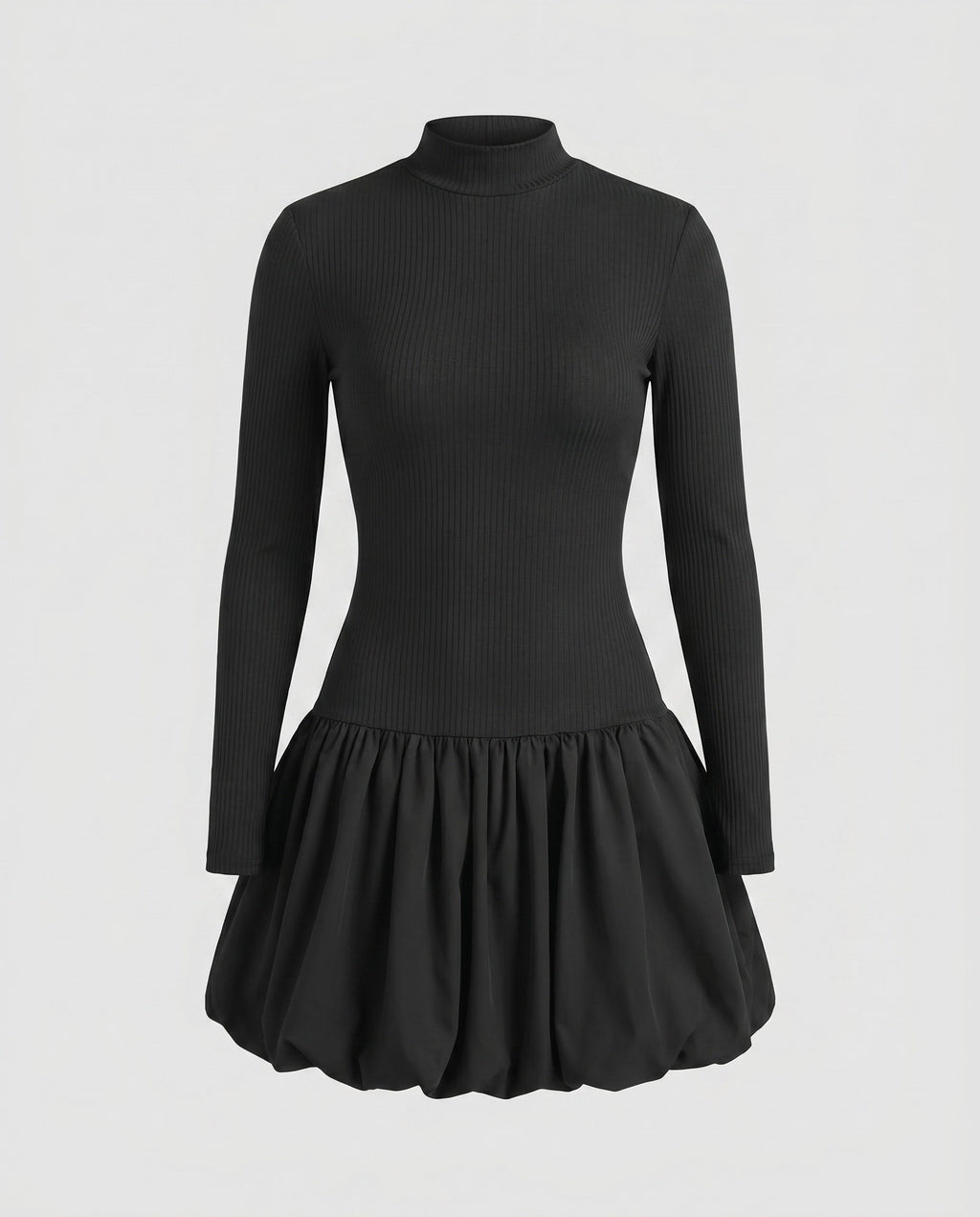 Women's dress with high collar and voluminous hem-Fashion Glam