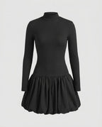 Women's dress with high collar and voluminous hem-Fashion Glam