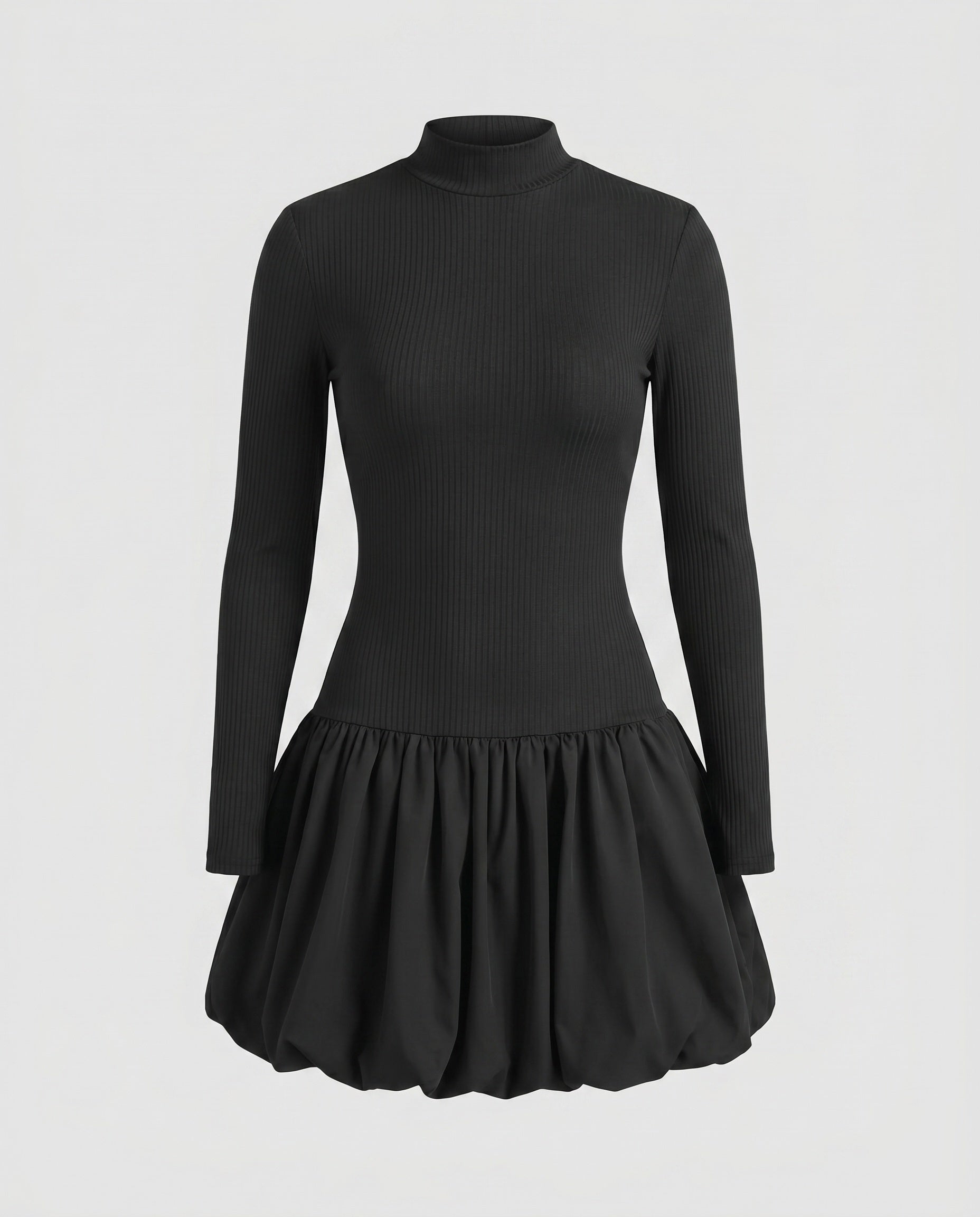 Women's dress with high collar and voluminous hem-Fashion Glam