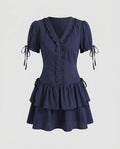 Women’s dress with ruffle details and flattering V-neck-Fashion Glam