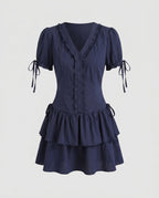 Women’s dress with ruffle details and flattering V-neck-Fashion Glam