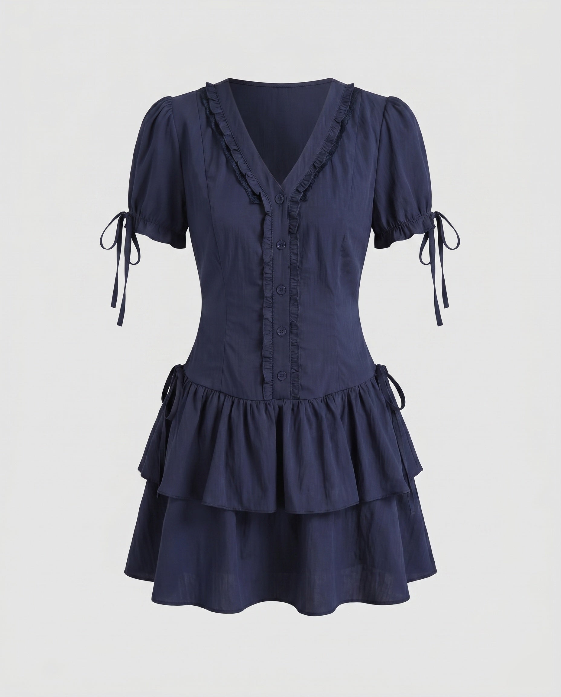 Women’s dress with ruffle details and flattering V-neck-Fashion Glam