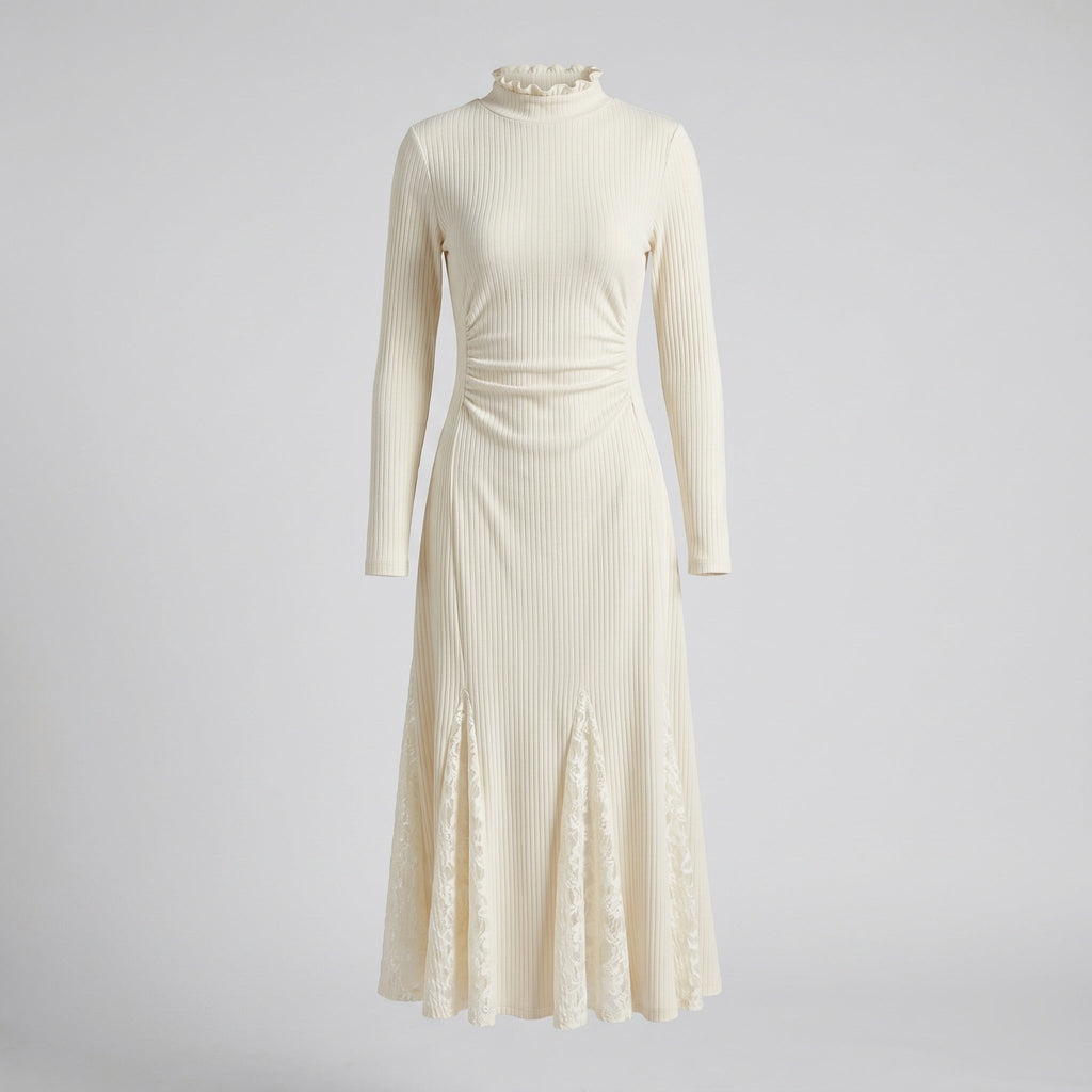 Women’s dress with sophisticated lace accents and elegant pleat design-Fashion Glam