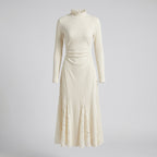 Women’s dress with sophisticated lace accents and elegant pleat design-Fashion Glam