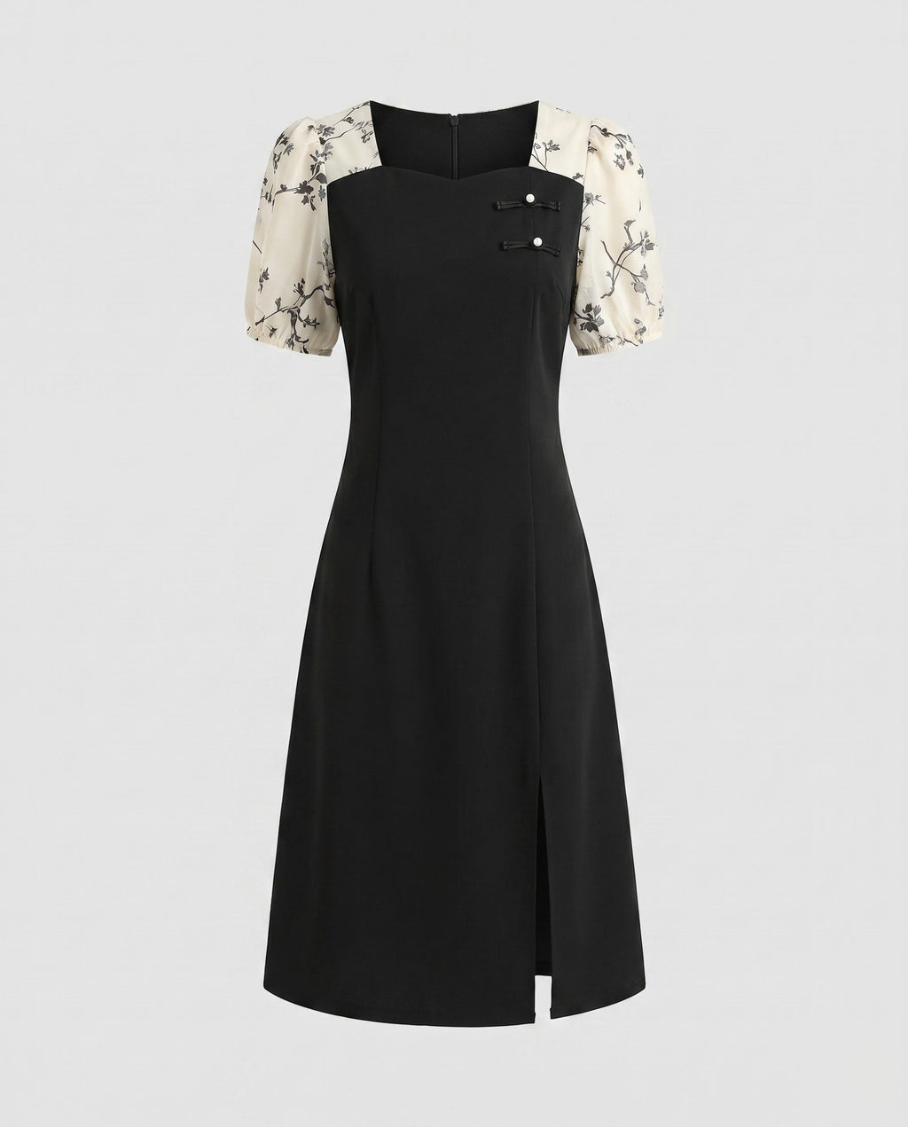 Women's dress with transparent puff sleeves and side slit-Fashion Glam