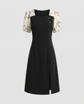 Women's dress with transparent puff sleeves and side slit-Fashion Glam