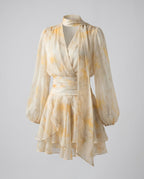 Women’s dress with voluminous ruffles and elegant wrap design-Fashion Glam
