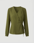 Women's elegant blouse shirt with modern wrap design and fine button details-Fashion Glam