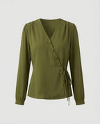 Women's elegant blouse shirt with modern wrap design and fine button details-Fashion Glam