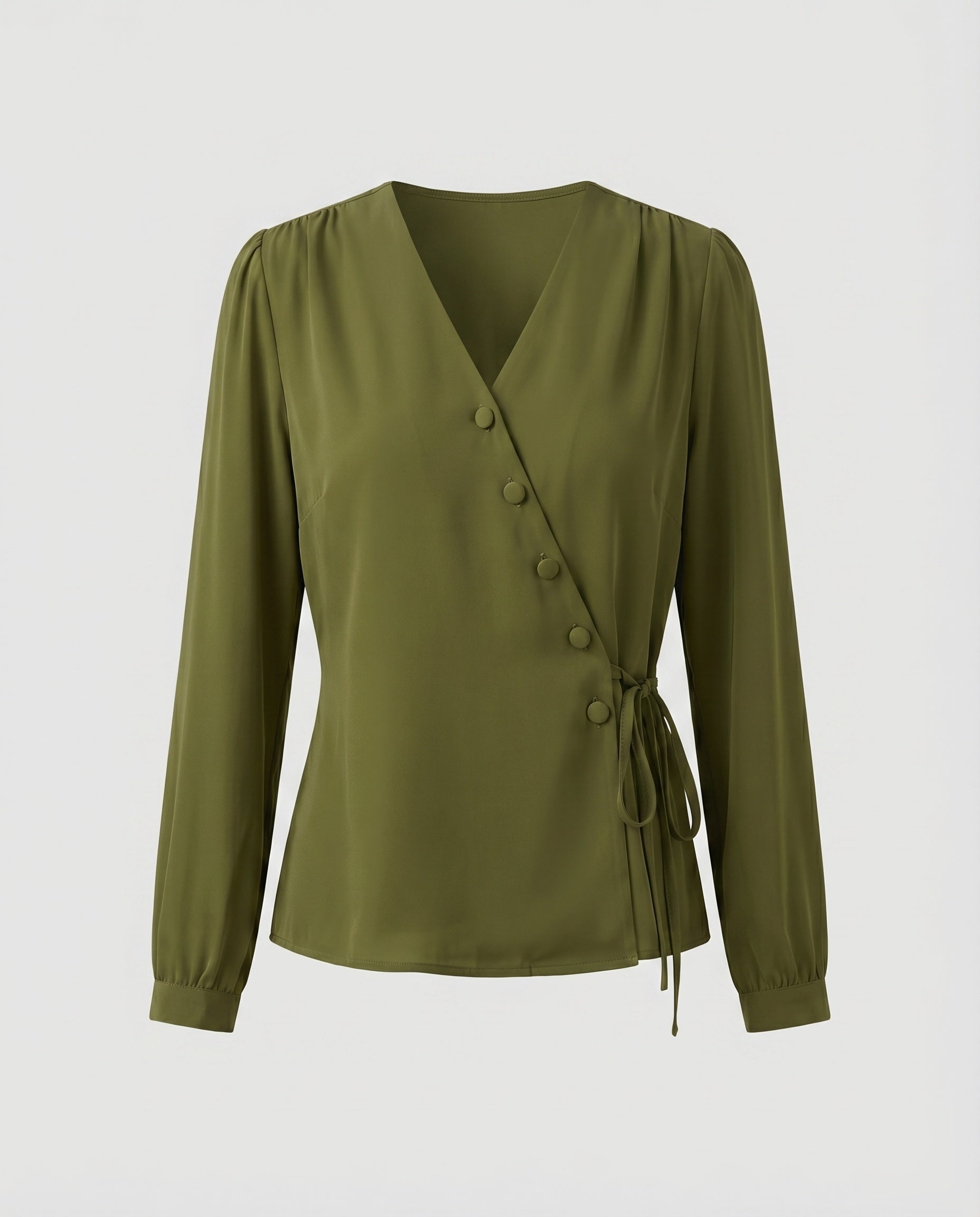 Women's elegant blouse shirt with modern wrap design and fine button details-Fashion Glam