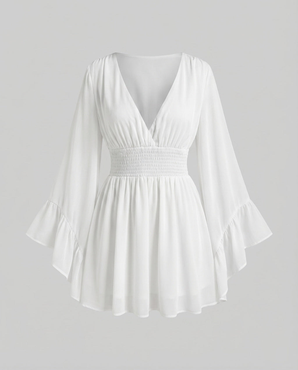 Women's elegant V-neck blouse dress with voluminous sleeves-Fashion Glam