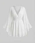 Women's elegant V-neck blouse dress with voluminous sleeves-Fashion Glam