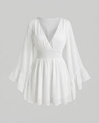 Women's elegant V-neck blouse dress with voluminous sleeves-Fashion Glam