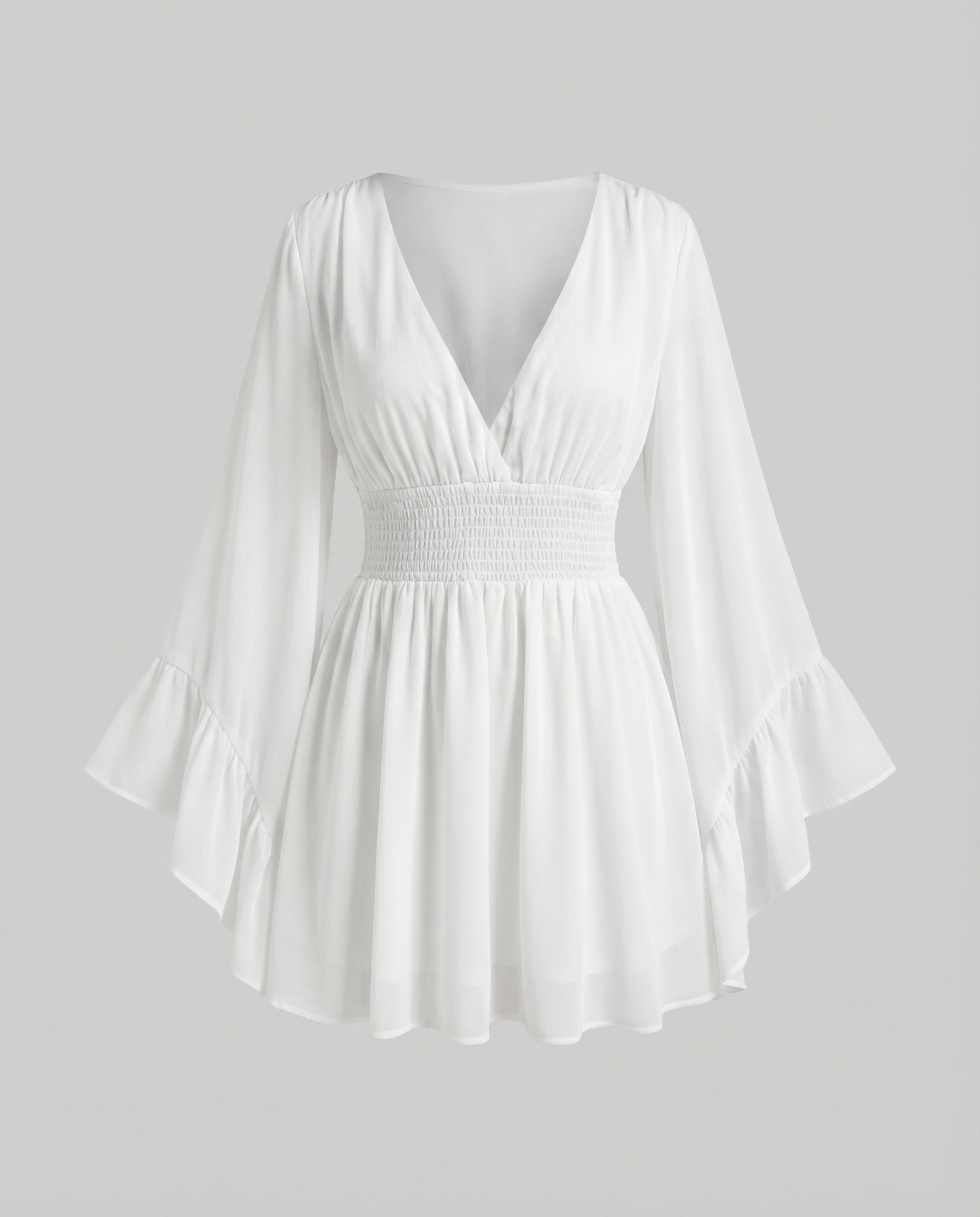 Women's elegant V-neck blouse dress with voluminous sleeves-Fashion Glam